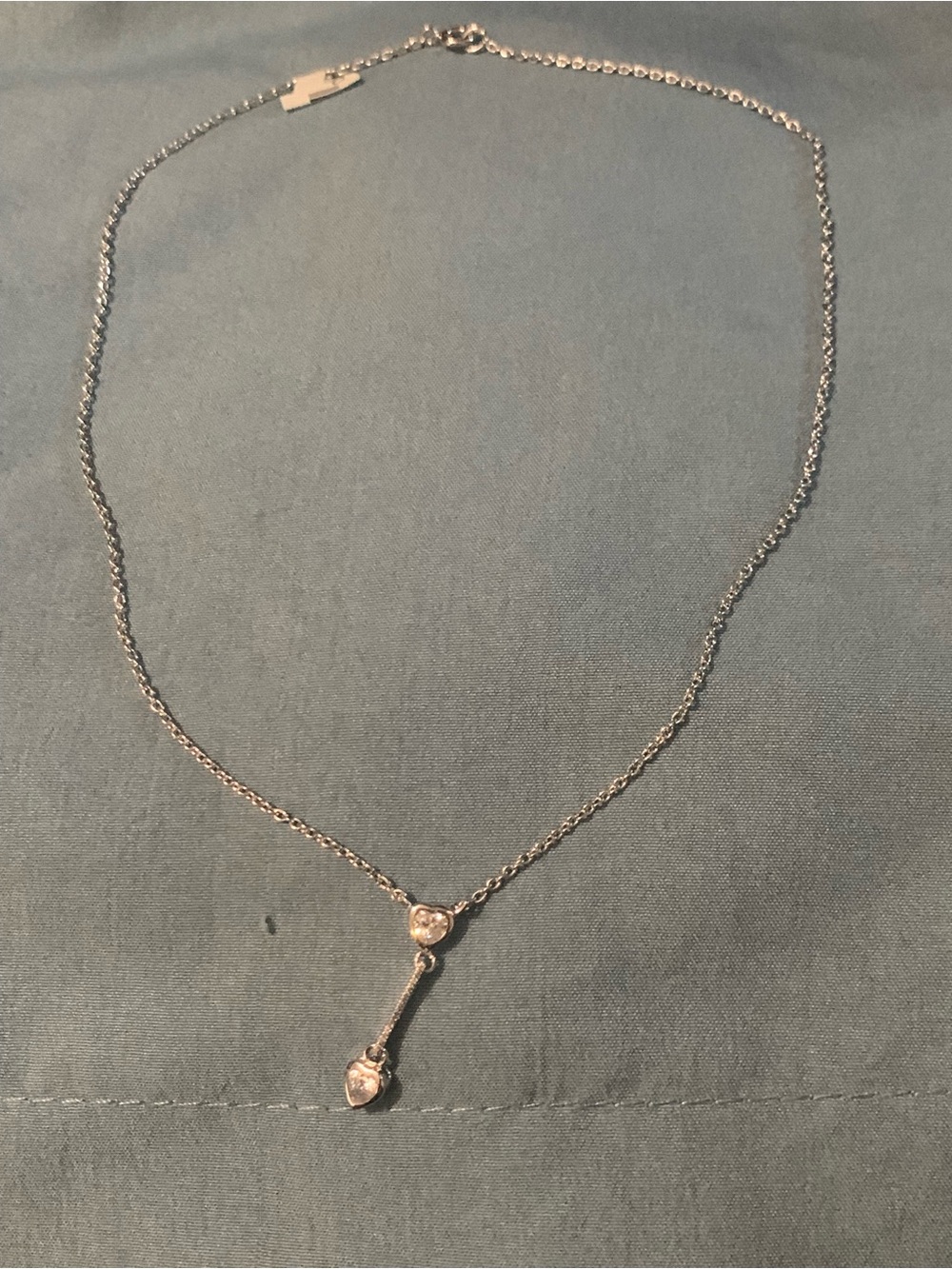 Vintage Worthington Double Heart Drop Necklace with Crystal Accents